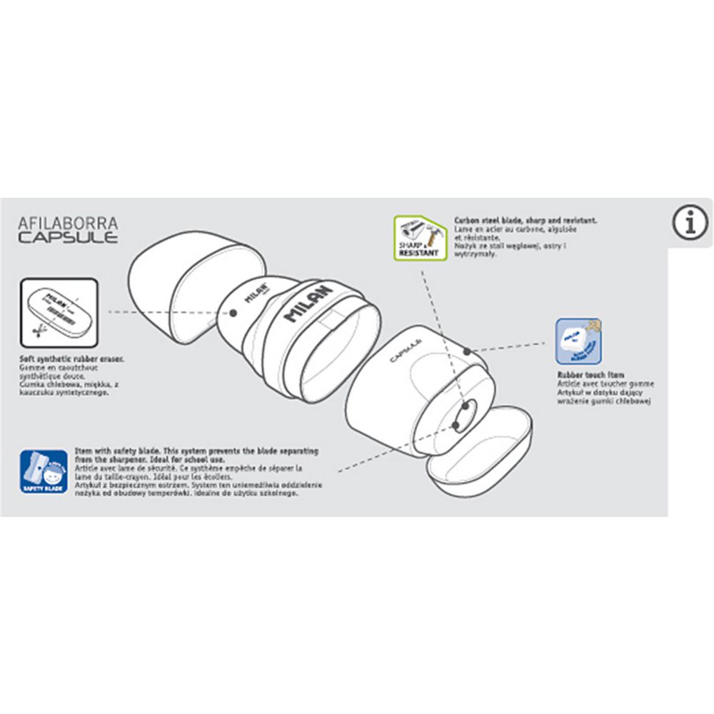 Milan Capsule 1 Hole Sharpener and Eraser